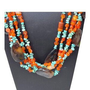 Vintage Multi-Strand Turquoise & Carnelian Beaded Necklace Native American 31"